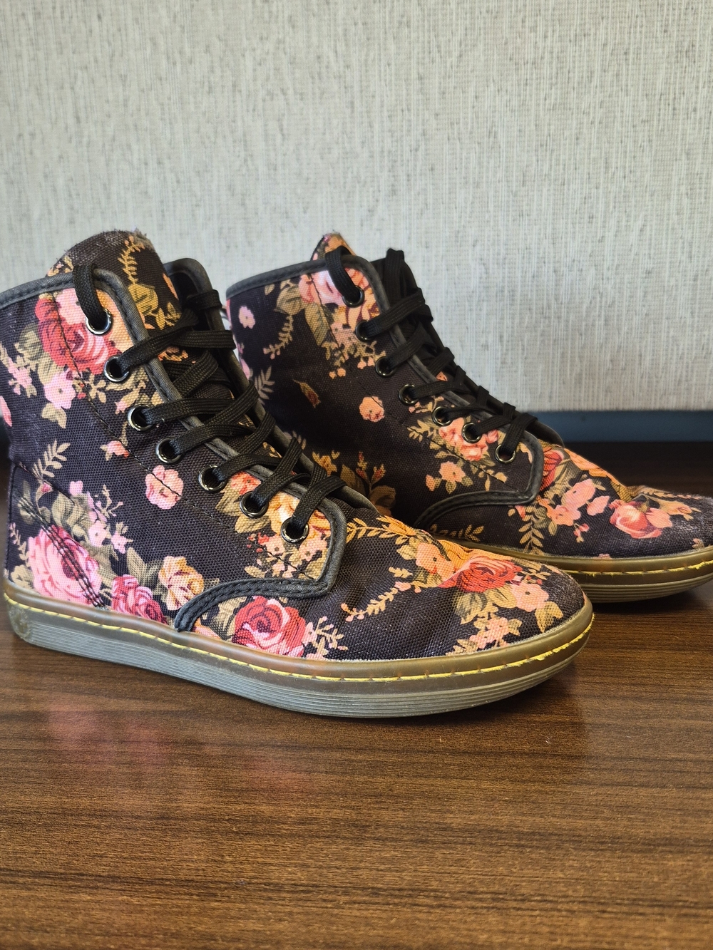 Dr. Martens Black Floral Canvas Ankle Boots
